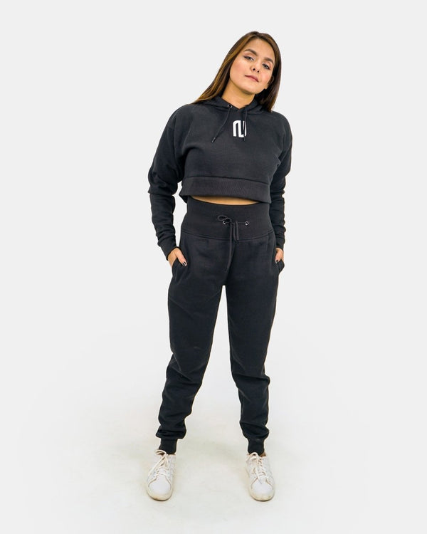 Noroze Black Womens Ribbed Hem Hoodie