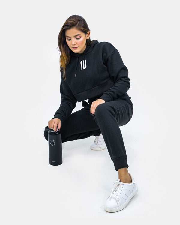 Noroze Black Womens Ribbed Hem Hoodie