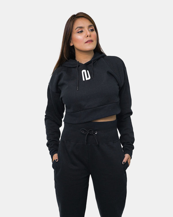 noroze Black Womens Ribbed Hem Hoodie
