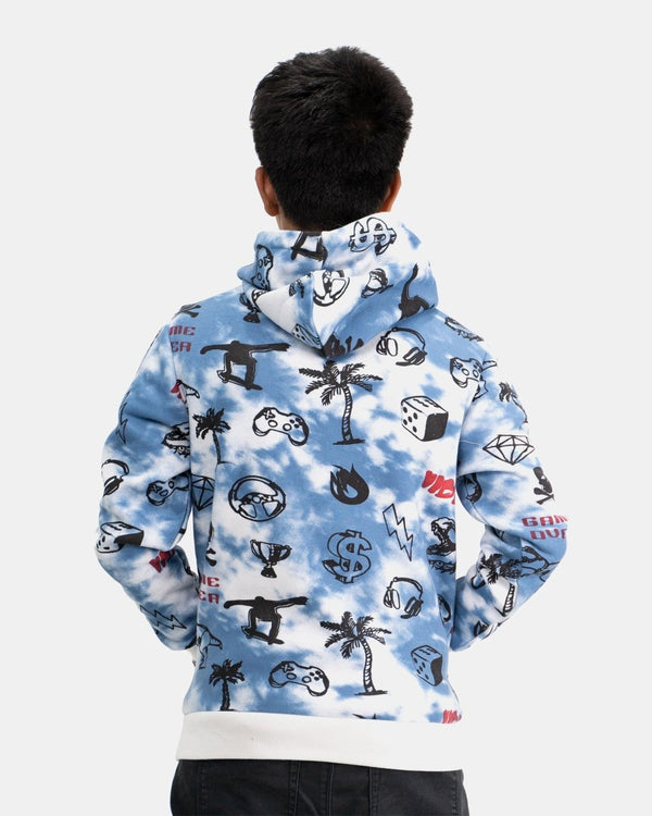 Noroze Blue Boys Tie Dye Gaming Pullover Hoodie