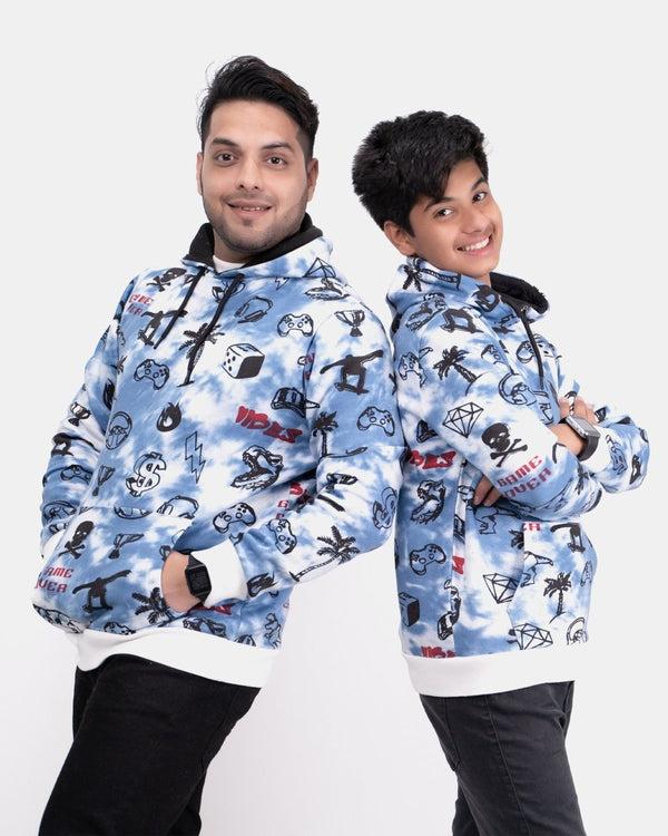 Noroze Blue Boys Tie Dye Gaming Pullover Hoodie