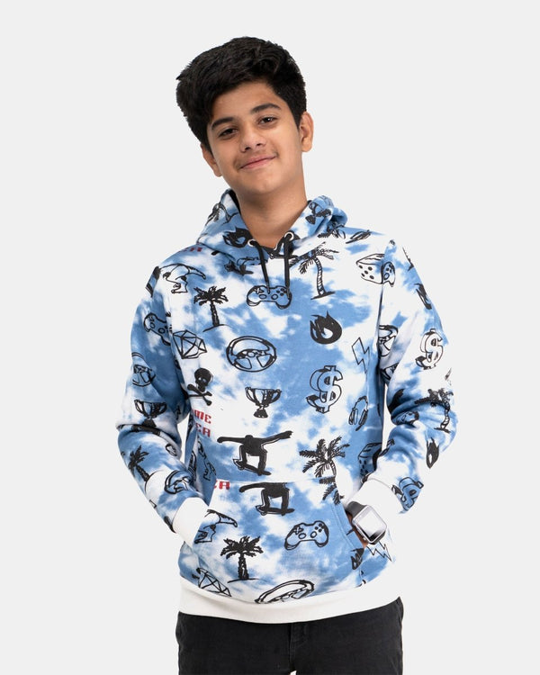 noroze Blue Boys Tie Dye Gaming pullover Hoodie