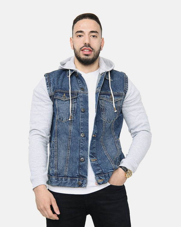 noroze Blue Denim Hooded Jacket (Fleece Sleeves)