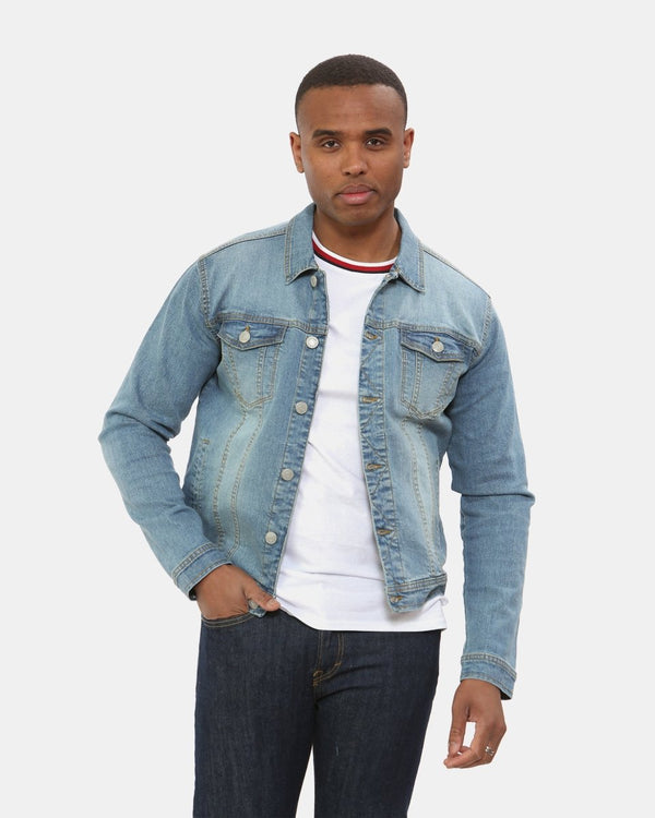 Noroze Blue Denim Jacket Classic Buttoned-Cuffs