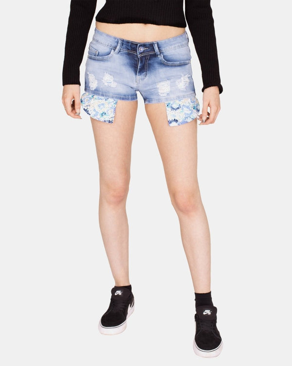 noroze Blue E221 Raw Edges Jeans Short