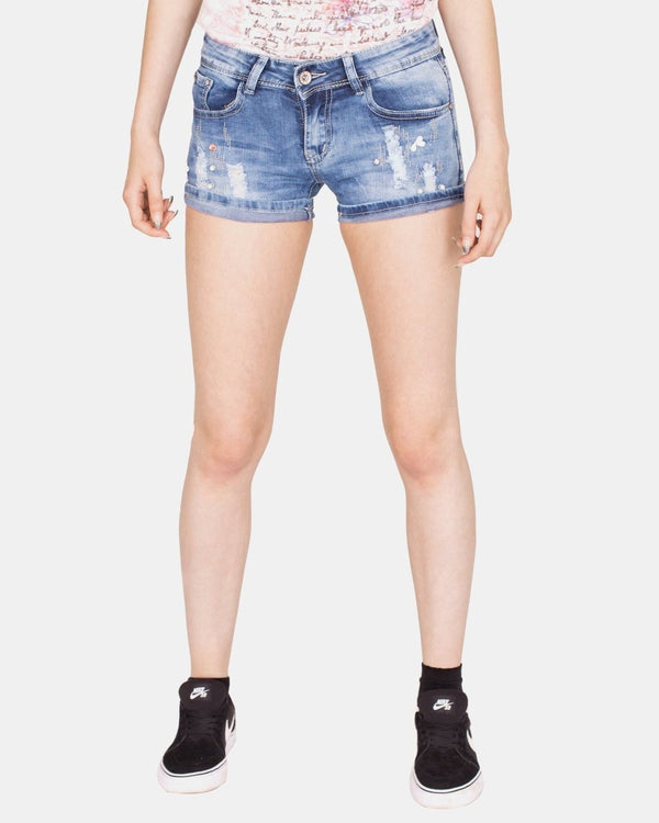 noroze Blue E366 Raw Edges Jeans Short