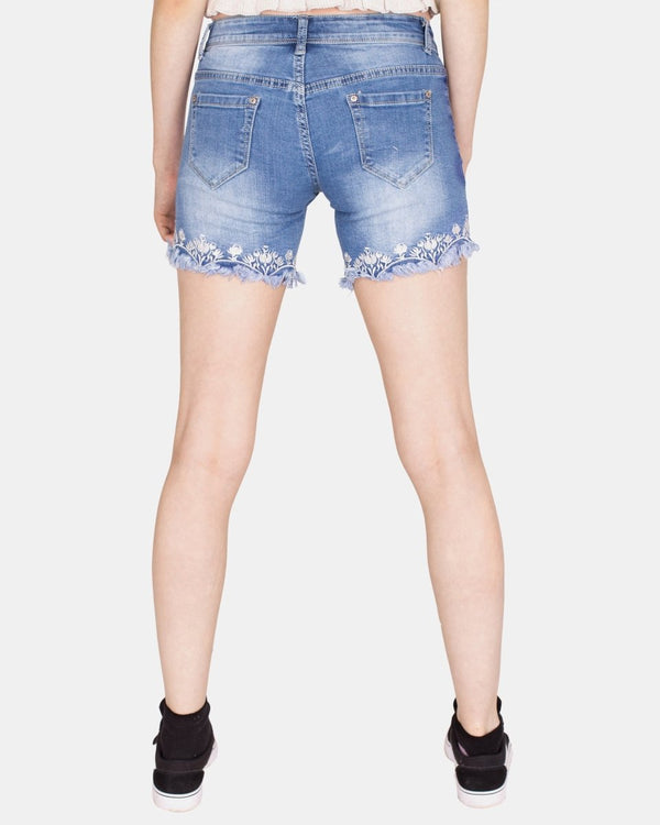 Noroze Blue E387 Raw Edges Jeans Short