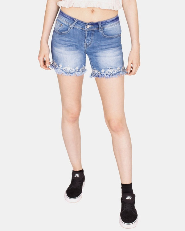 noroze Blue E387 Raw Edges Jeans Short