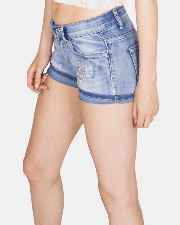 Noroze Blue E449 Raw Edges Jeans Short