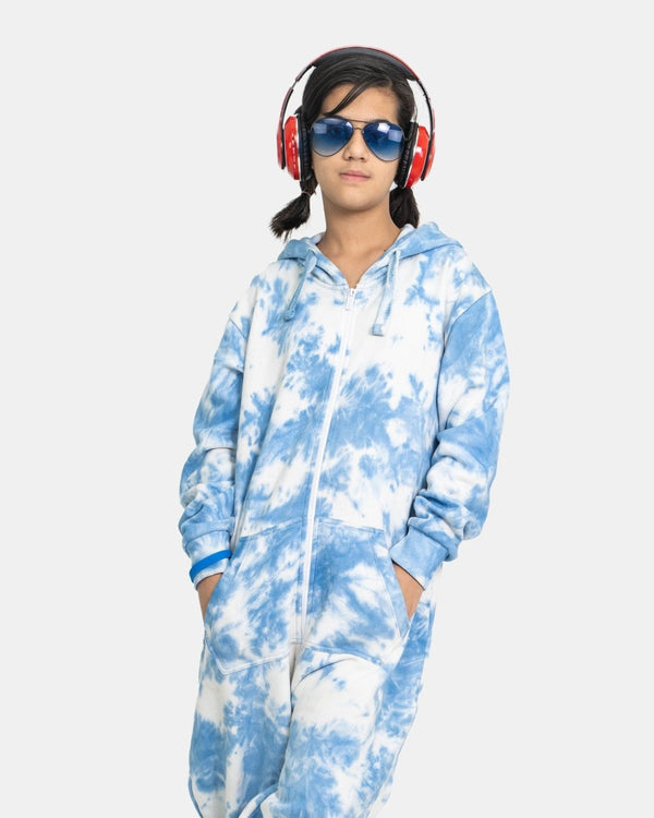 Noroze Blue Kids Fleece Tie-Dye Onesie