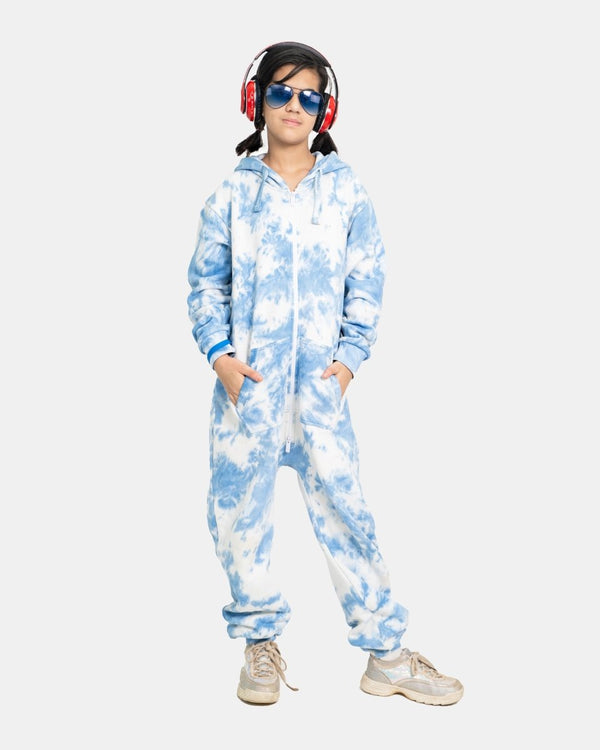 noroze Blue Kids Fleece Tie-Dye Onesie