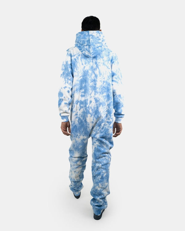 Noroze Blue Men's Fleece Tie-Dye Onesie