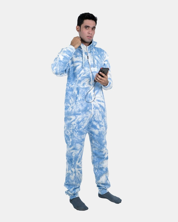 Noroze Blue Men's Fleece Tie-Dye Onesie