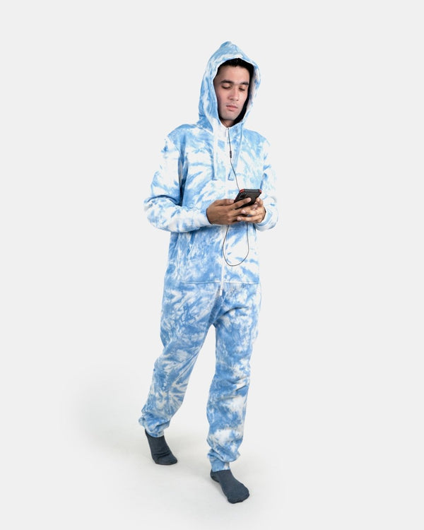 Noroze Blue Men's Fleece Tie-Dye Onesie