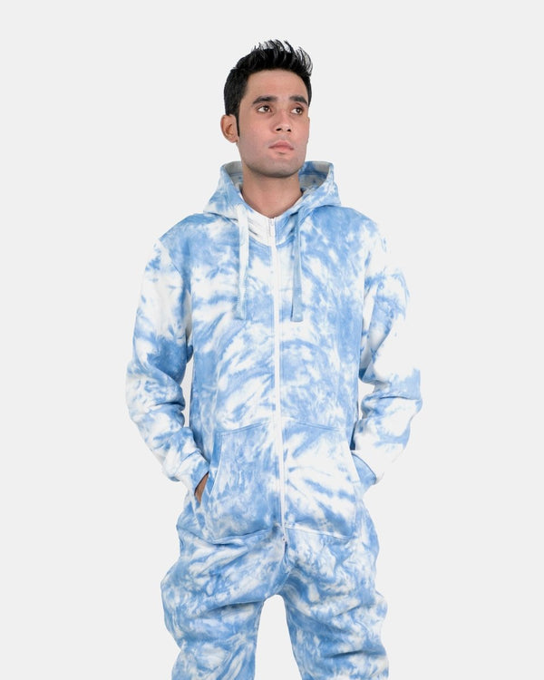 noroze Blue Men's Fleece Tie-Dye Onesie