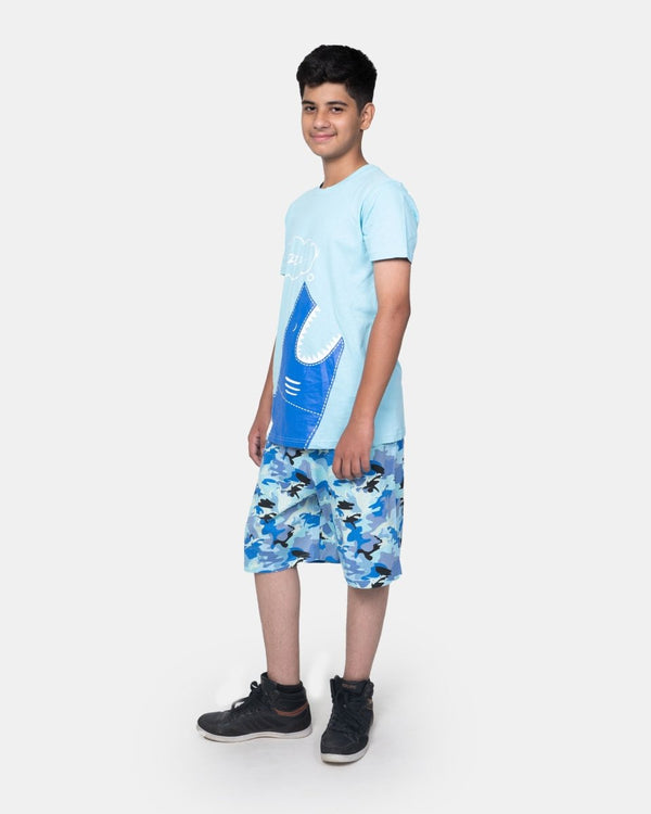 Noroze Boys Baby Blue Shark Print T-Shirt