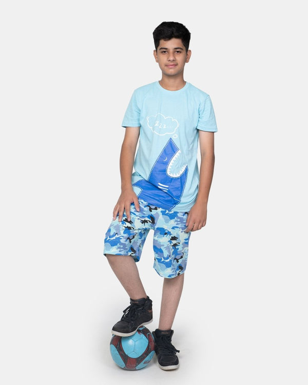 Noroze Boys Baby Blue Shark Print T-Shirt