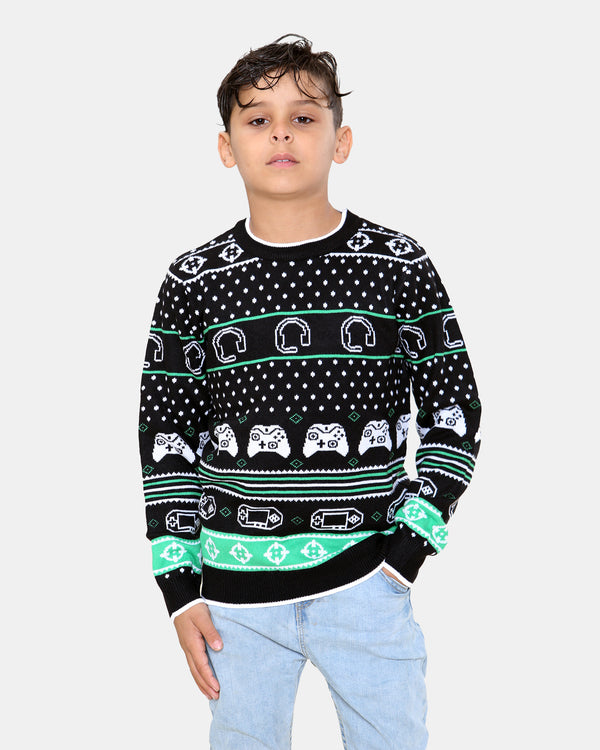 noroze Boys Headphone Controller Green Jumper