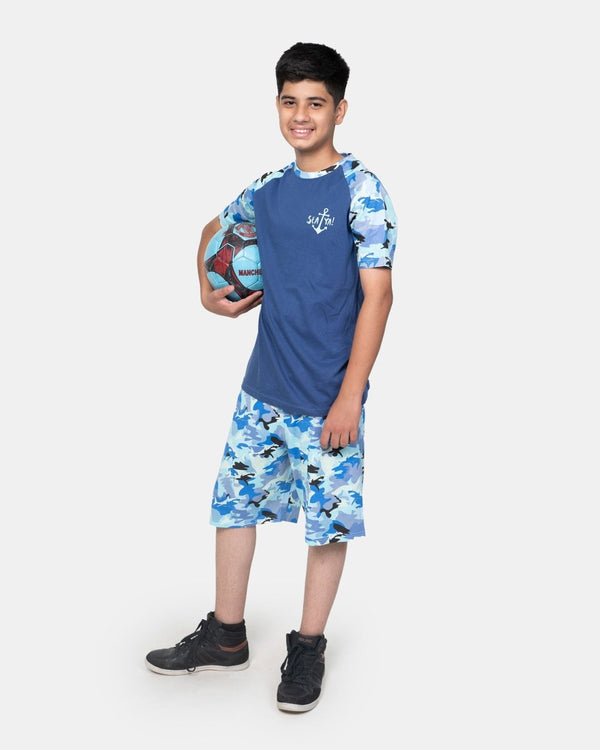 Noroze Boys Navy Shark Print T-Shirt
