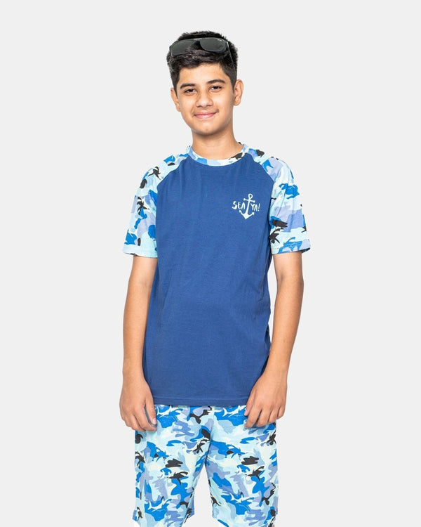 noroze Boys Navy Shark Print T-Shirt