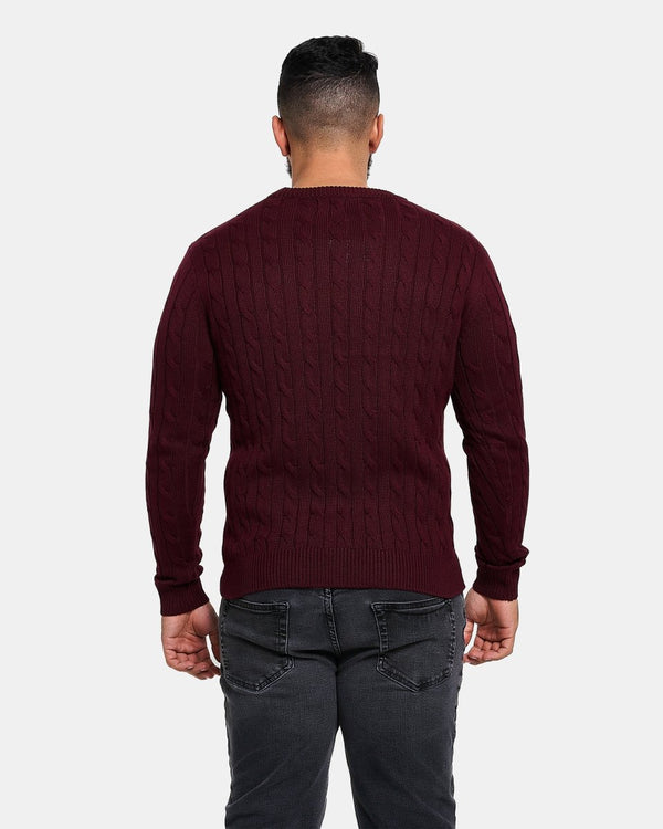 Noroze Burgundy Mens Cable Knit Jumper