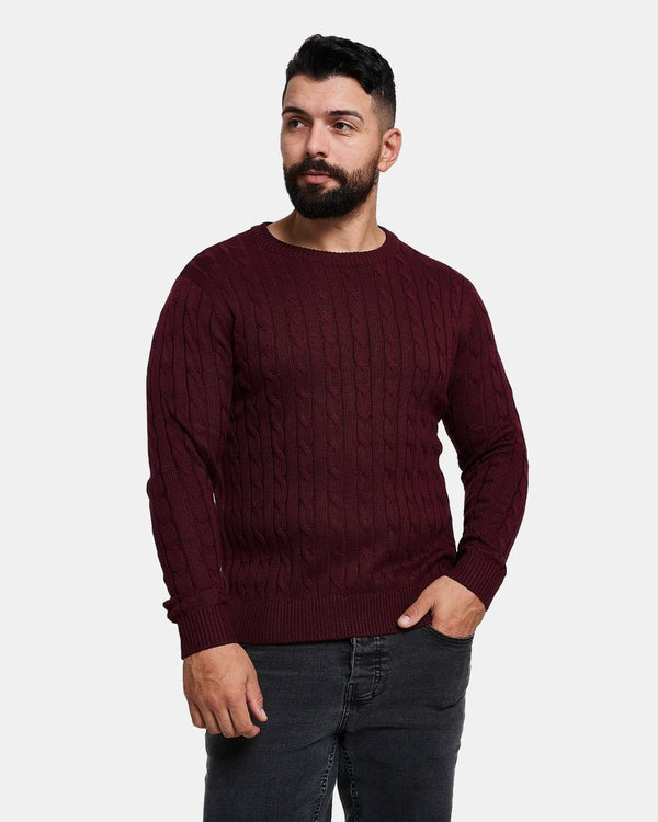 Noroze Burgundy Mens Cable Knit Jumper