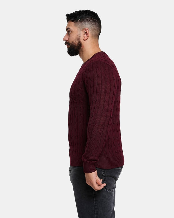 Noroze Burgundy Mens Cable Knit Jumper