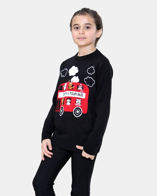 Noroze Bus Black Kids Christmas Jumpers