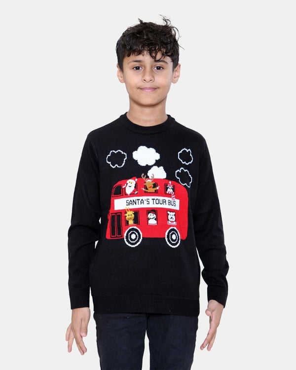 noroze Bus Black Kids Christmas Jumpers