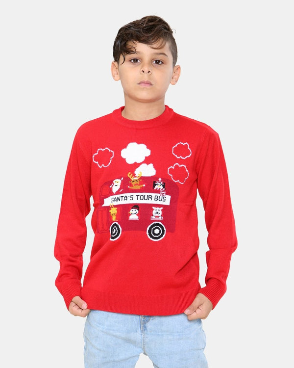 noroze Bus Red Kids Christmas Jumpers
