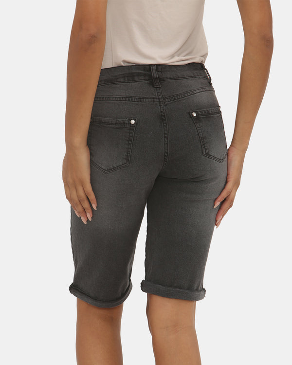 Noroze Charcoal Denim Stretchy Bermuda Shorts