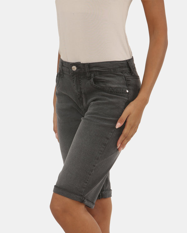 Noroze Charcoal Denim Stretchy Bermuda Shorts