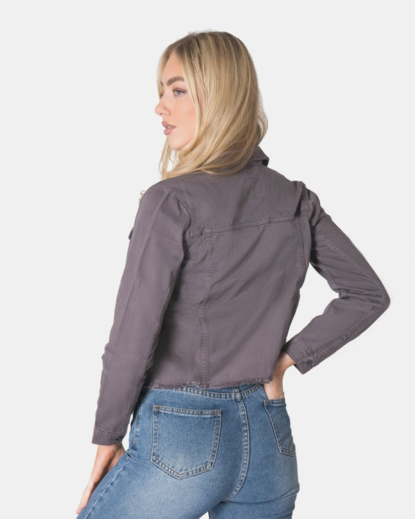 Noroze Charcoal Distressed Hem Denim Jacket