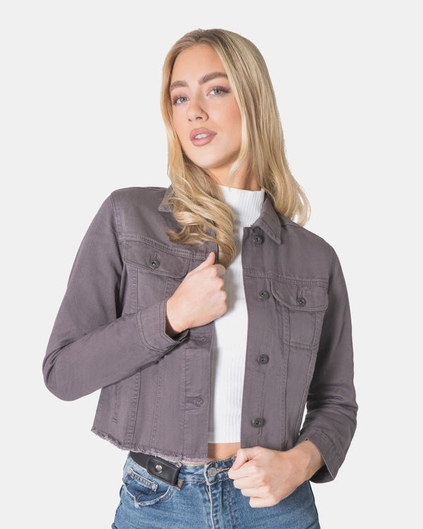 Noroze Charcoal Distressed Hem Denim Jacket