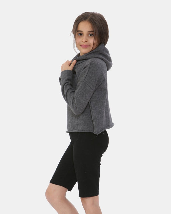 Noroze Charcoal Girls Plain Crop Hoodie