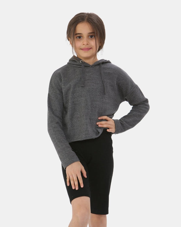 noroze Charcoal Girls Plain Crop Hoodie