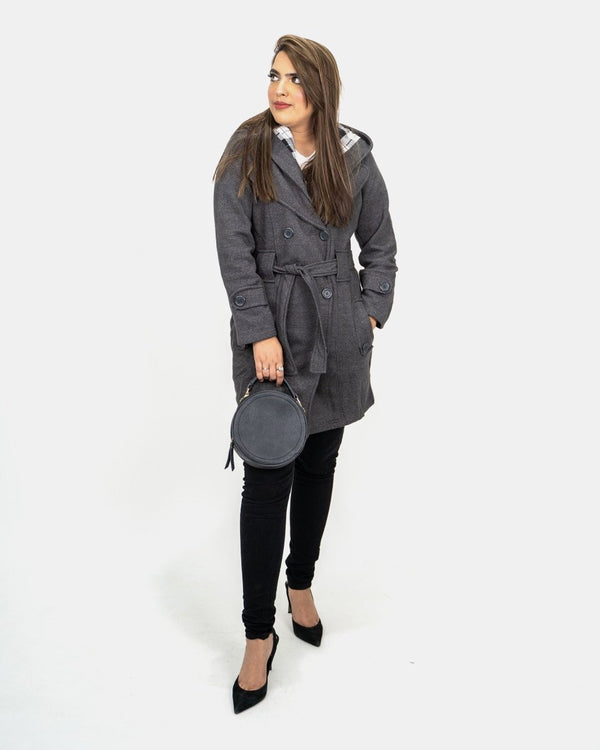 Noroze Charcoal Grey Belted Button Fleece Coat
