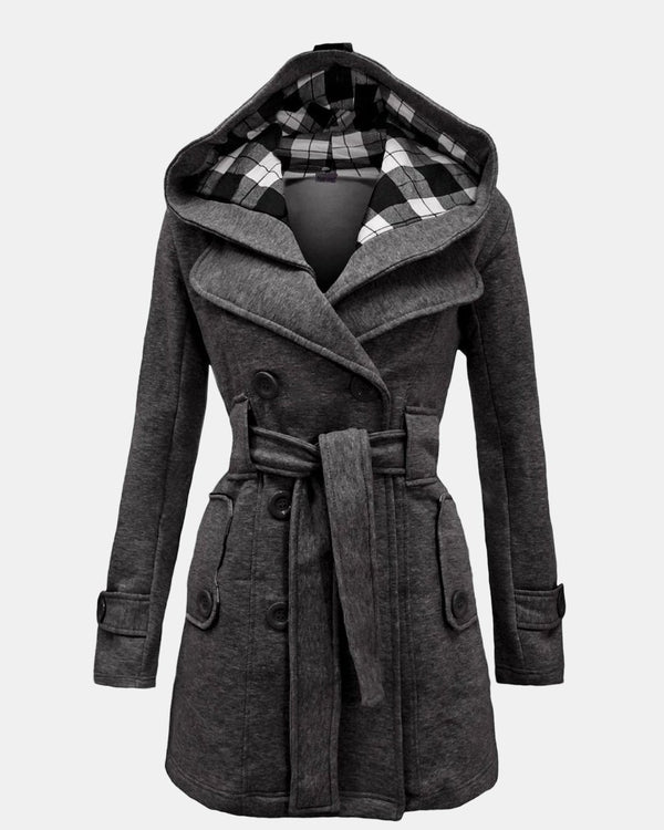 noroze Charcoal Grey Belted Button Fleece Coat