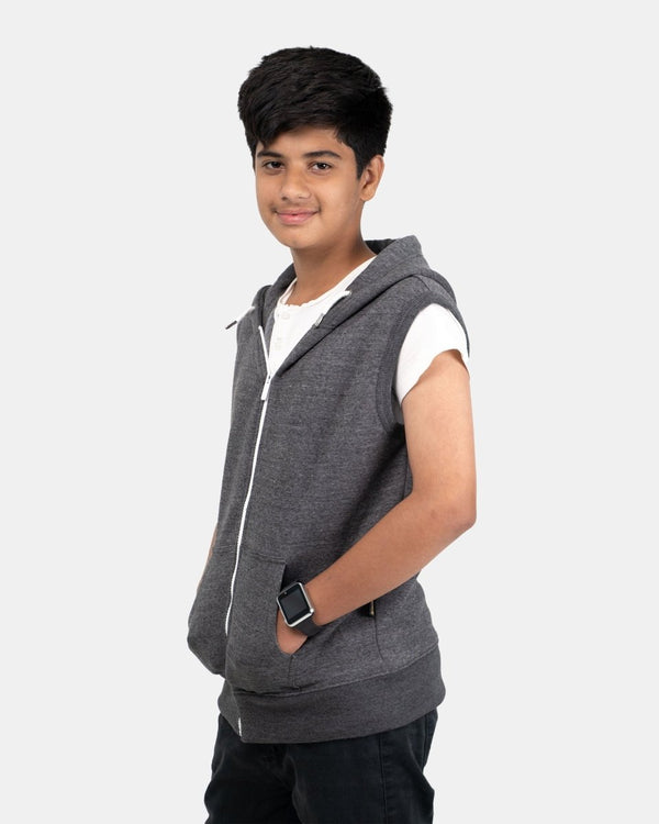 Noroze Charcoal Kid's Sleeveless Casual Hoodie