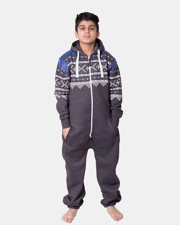 noroze Charcoal Kids Aztec Hooded Onesie
