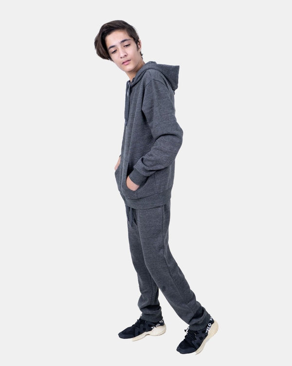 Noroze Charcoal Kids Plain Hooded Tracksuit