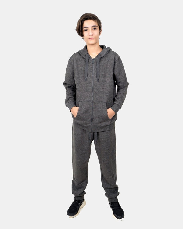 noroze Charcoal Kids Plain Hooded Tracksuit
