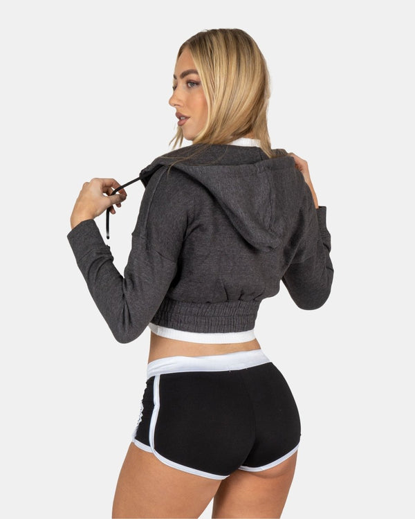 Noroze Charcoal Ladies Zip-Crop Hoodie