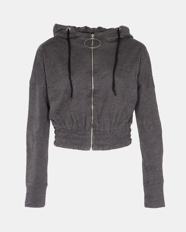 Noroze Charcoal Ladies Zip-Crop Hoodie