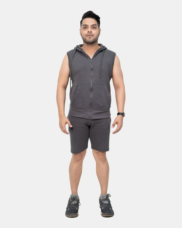 Noroze Charcoal Mens S-Less Short Tracksuit Set