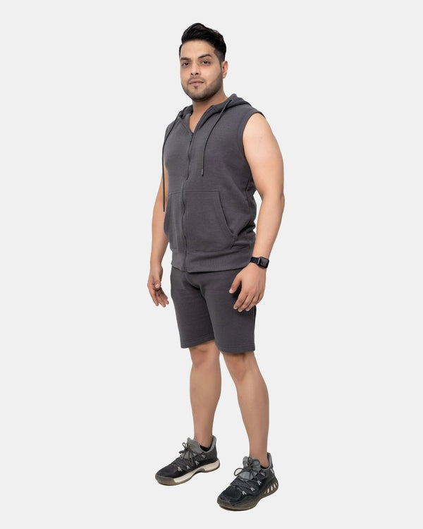 Noroze Charcoal Mens S-Less Short Tracksuit Set