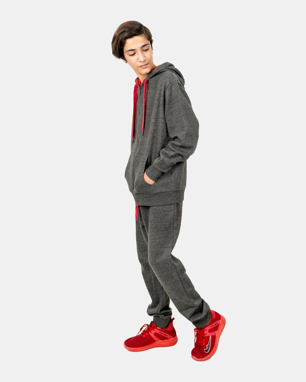Noroze Charcoal/Red Contrast Fleece Tracksuit