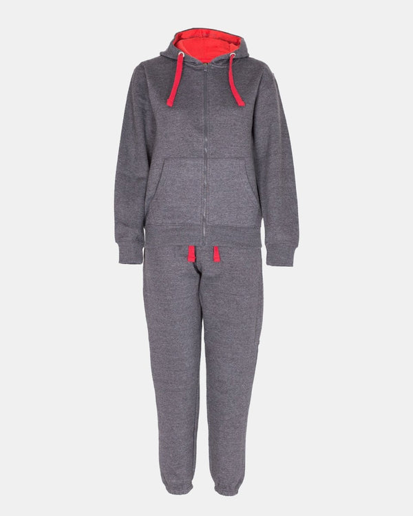 Noroze Charcoal/Red Contrast Fleece Tracksuit