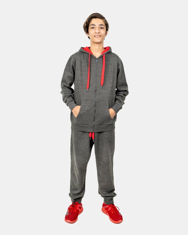 noroze Charcoal/Red Contrast Fleece Tracksuit