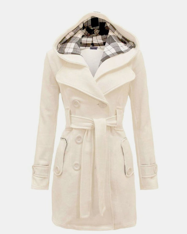 noroze Cream Belted Button Fleece Coat
